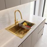 Steel sink with 3-piece accessory set REA Leo 50 Brush Gold