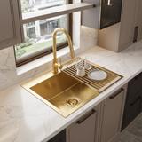 Steel sink with 3-piece accessory set REA Leo 50 Brush Gold