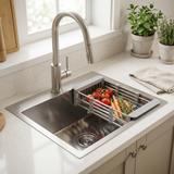 Steel sink with 3-piece accessory set REA Leo 50 Brush Nickel