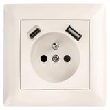 Gniazdo pojedyncze z uziemieniem + USB-A USB-C z ramką OSTE JNH004-G Beżowy