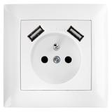 Gniazdo pojedyncze z uziemieniem + 2x USB-A z ramką OSTE JNH003-G Białe