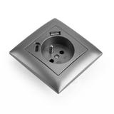 Gniazdo pojedyncze z uziemieniem + USB-A USB-C z ramką OSTE JNH004-G Szare