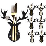 Pokrowiec na sztućce Świąteczny 6 szt Renifer Czarny