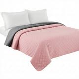Narzuta dwustronna pikowana Inez  ciemnoszary-różowy