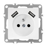 Gniazdo pojedyncze z uziemieniem + 2x USB-A OSTE JNH003-G Białe