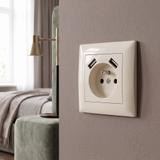 Gniazdo pojedyncze z uziemieniem + 2x USB-A z ramką OSTE JNH003-G Beżowe