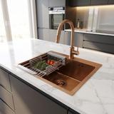Steel sink with 3-piece accessory set REA Leo 50 Brush Copper