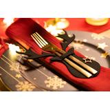 Pokrowiec na sztućce Świąteczny 6 szt Renifer Czarny