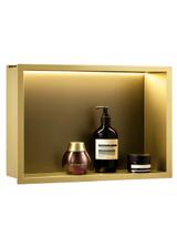 VSTAVANÁ KÚPEĽŇOVÁ POLICA LED 30x45 brush gold