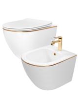 Zestaw Misa WC Carlo Mini Flat + Bidet Carlo Mini White Gold Edge