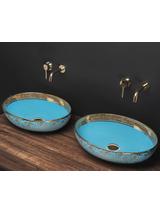 Umywalka Nablatowa Rea Margot Blue/Gold