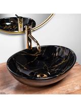 Zestaw Sofia black marble + bateria wysoka Lungo gold + korek uniwersalny złoty