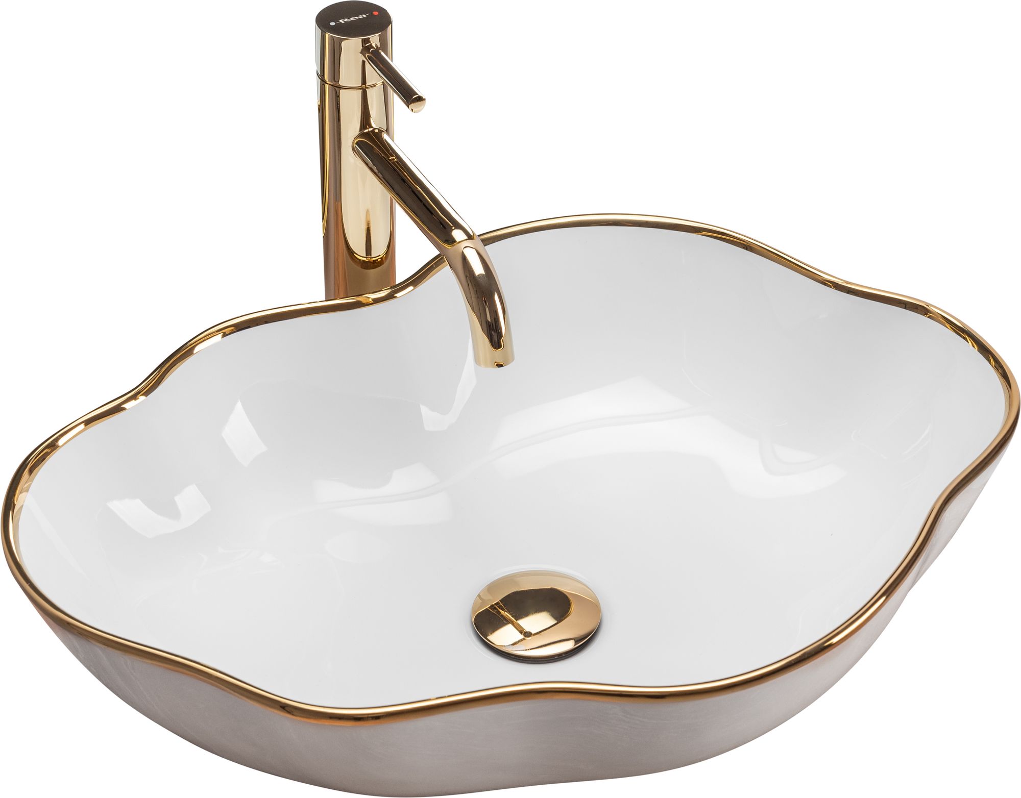 Lavoar pentru blat Rea Pearl Gold Edge Alb Auriu