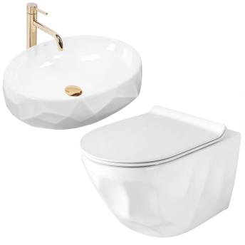 Zestaw Misa WC REA Gustavo Rimless podwieszana + Umywalka nablatowa Maya