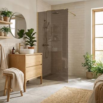 Tuš zaslon Rea Flexi Brown / Brush Gold 80