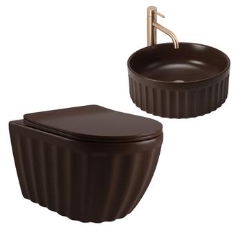 Set: Viseća WC školjka + Umivaonik za ploču Rea Duo Espresso Matt