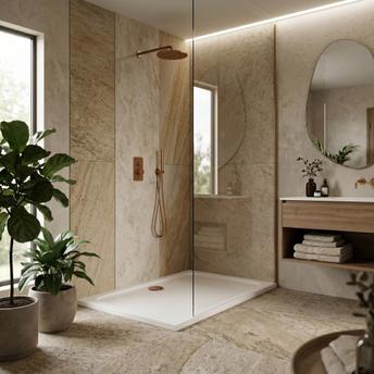 Akrilna ladica za tuširanje Rea Belmond White 80x100 Brush Copper