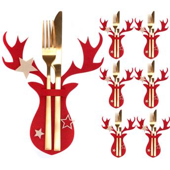 Pokrowiec na sztućce Świateczny 6 szt Renifer Czerwony