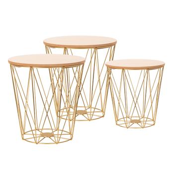 Komplet  trzech stolików drucianych TWINS gold