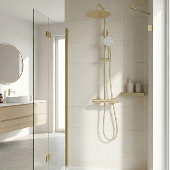 Set de douche sans bec avec thermostat Rea Lungo Gold Brush
