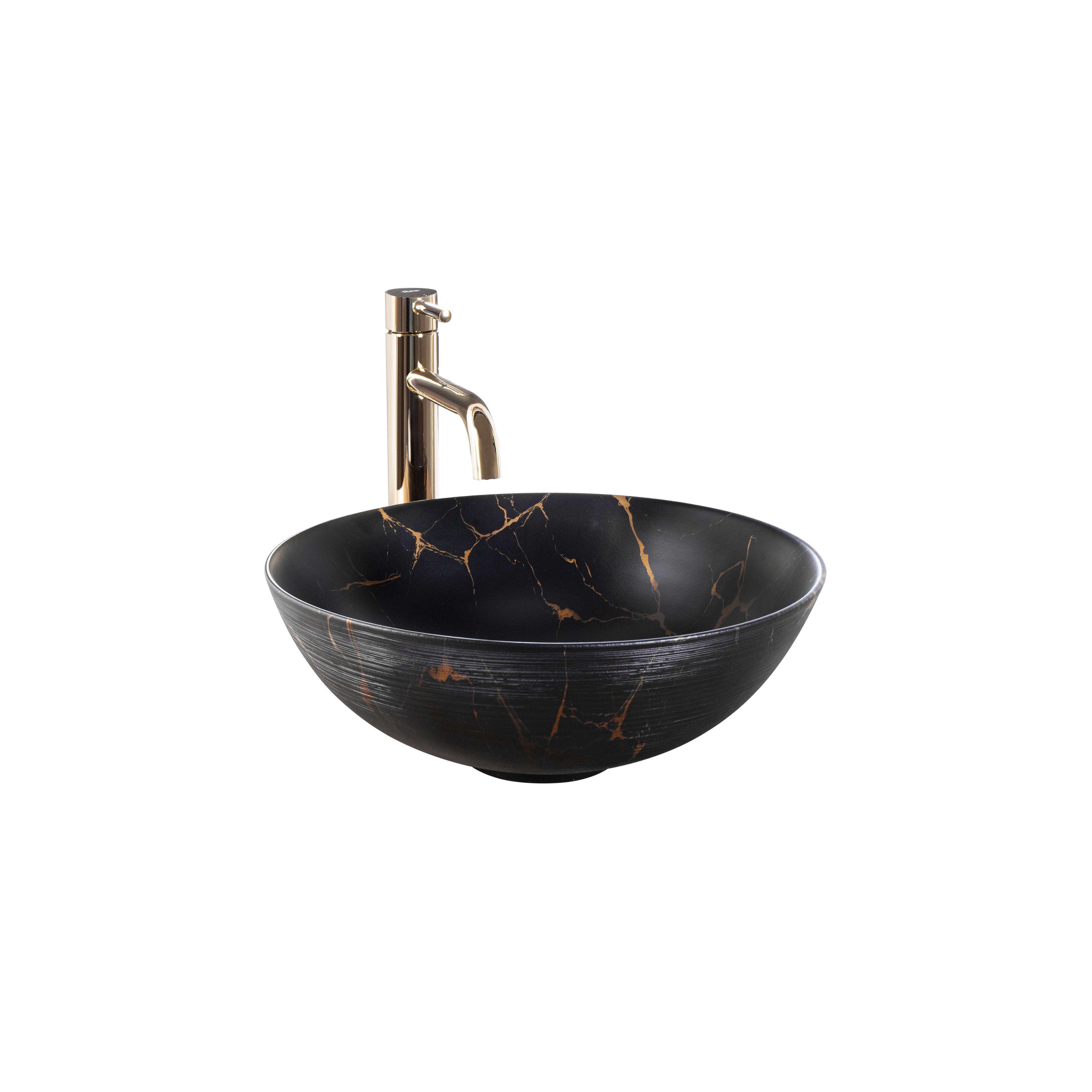 Ceramic Countertop Basin Rea Stella Black Marble Brush