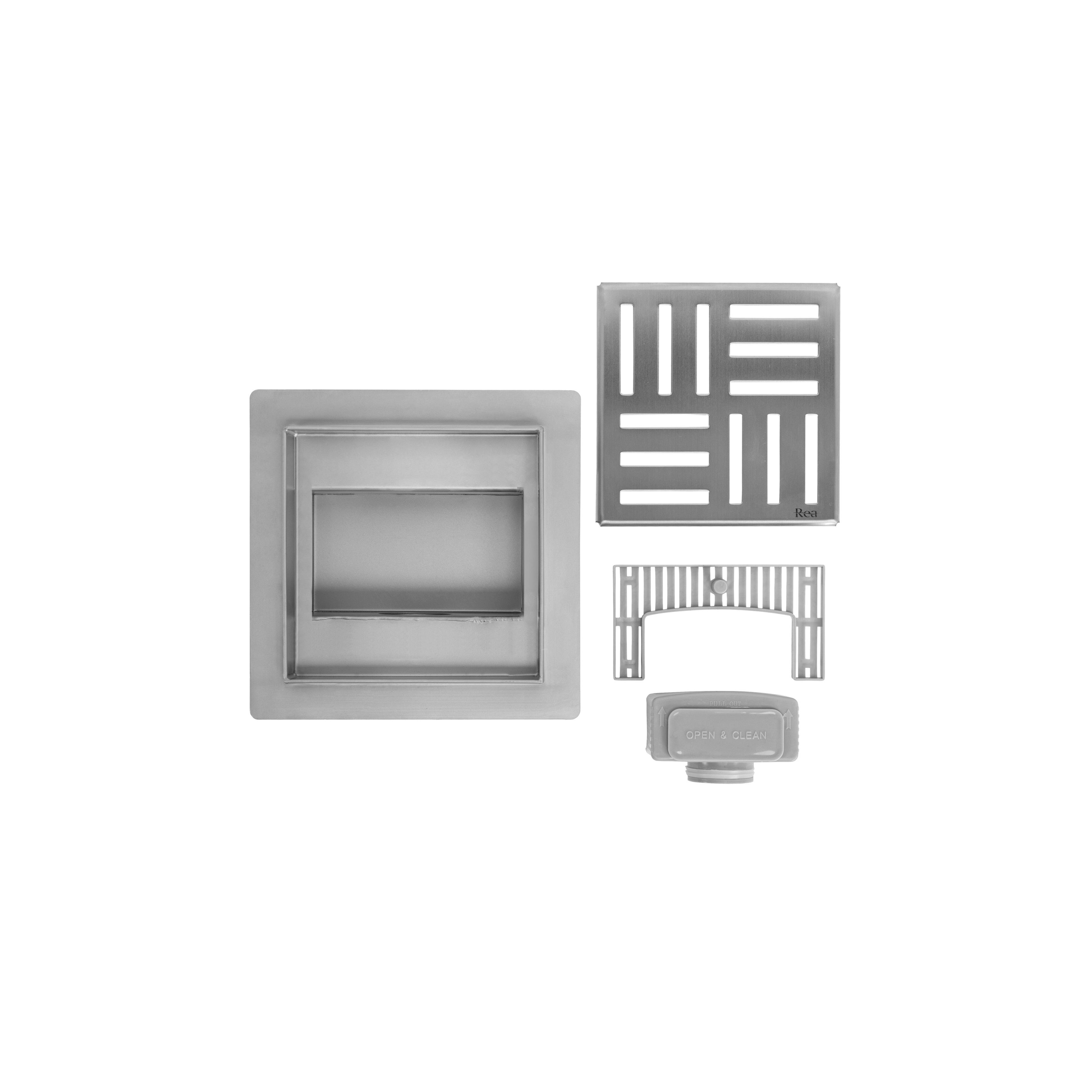 Drain linéaire REA CROSS 150x150 Nickel Brush