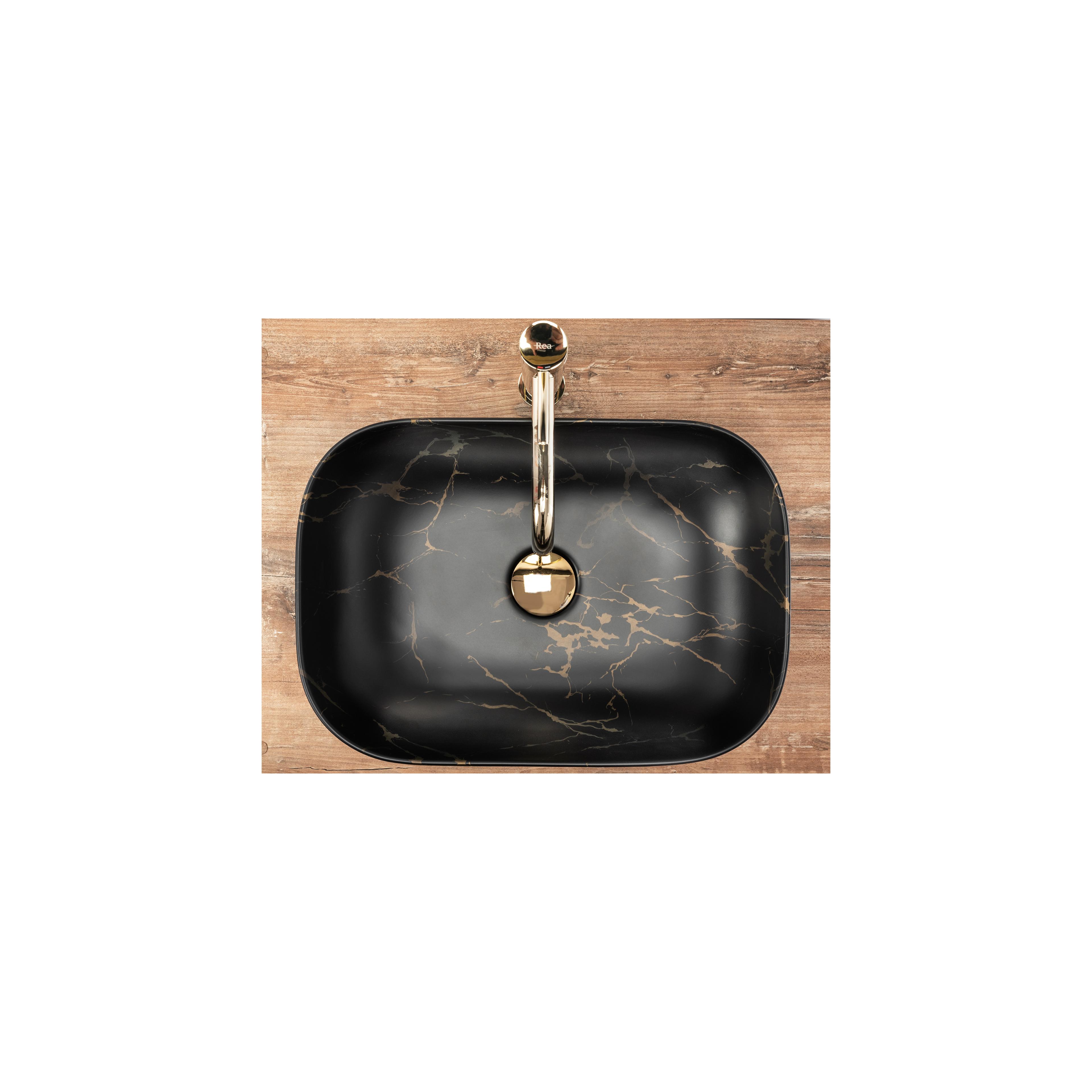 Lavoar pentru blat Rea Belinda Black Marble Mat