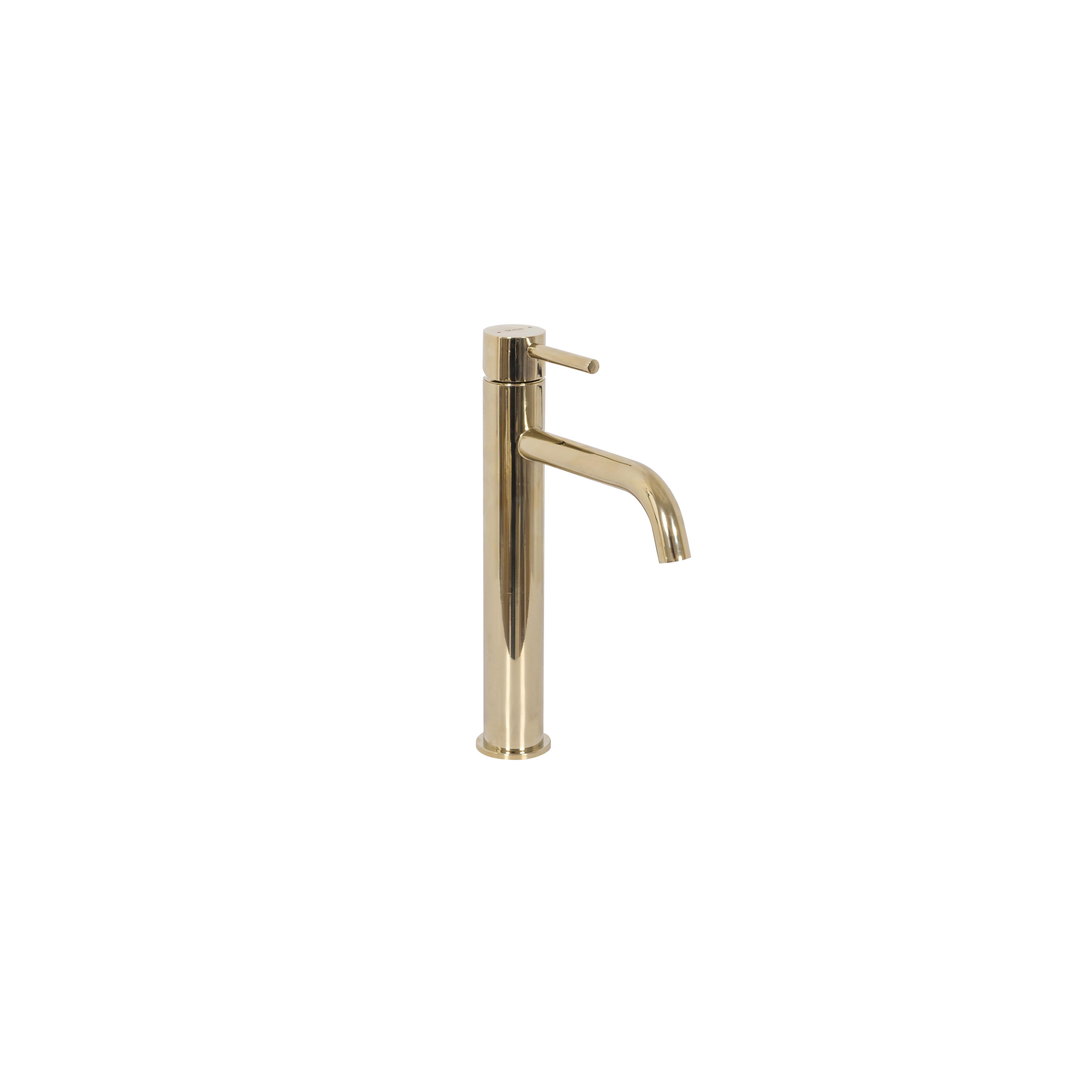 Set Countertop washbasin Linda stone + Bathroom faucet Lungo gold + Plug uniwersalny gold