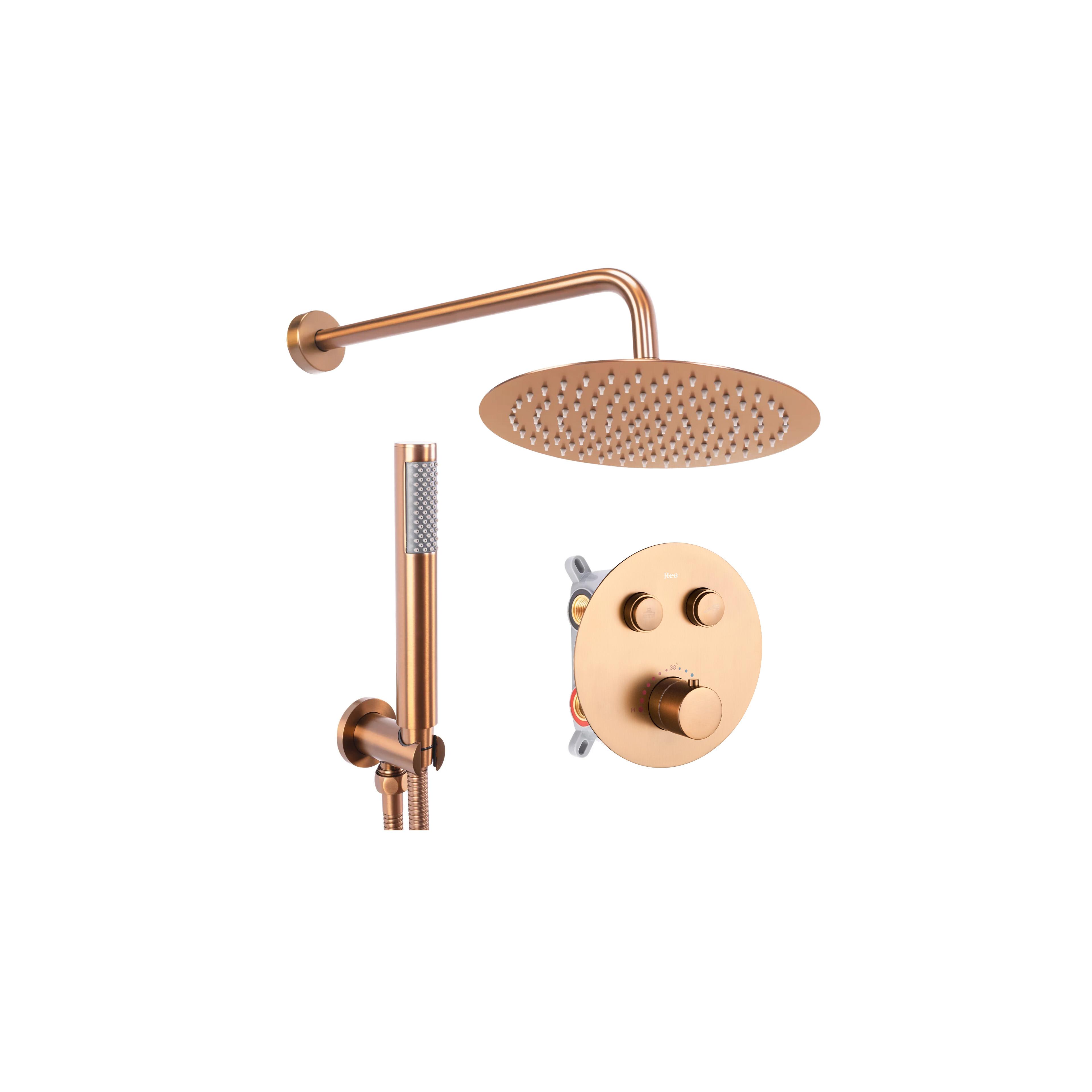 Slēptās dušas komplekts LUNGO COPPER BRUSH ar termostatu + BOX
