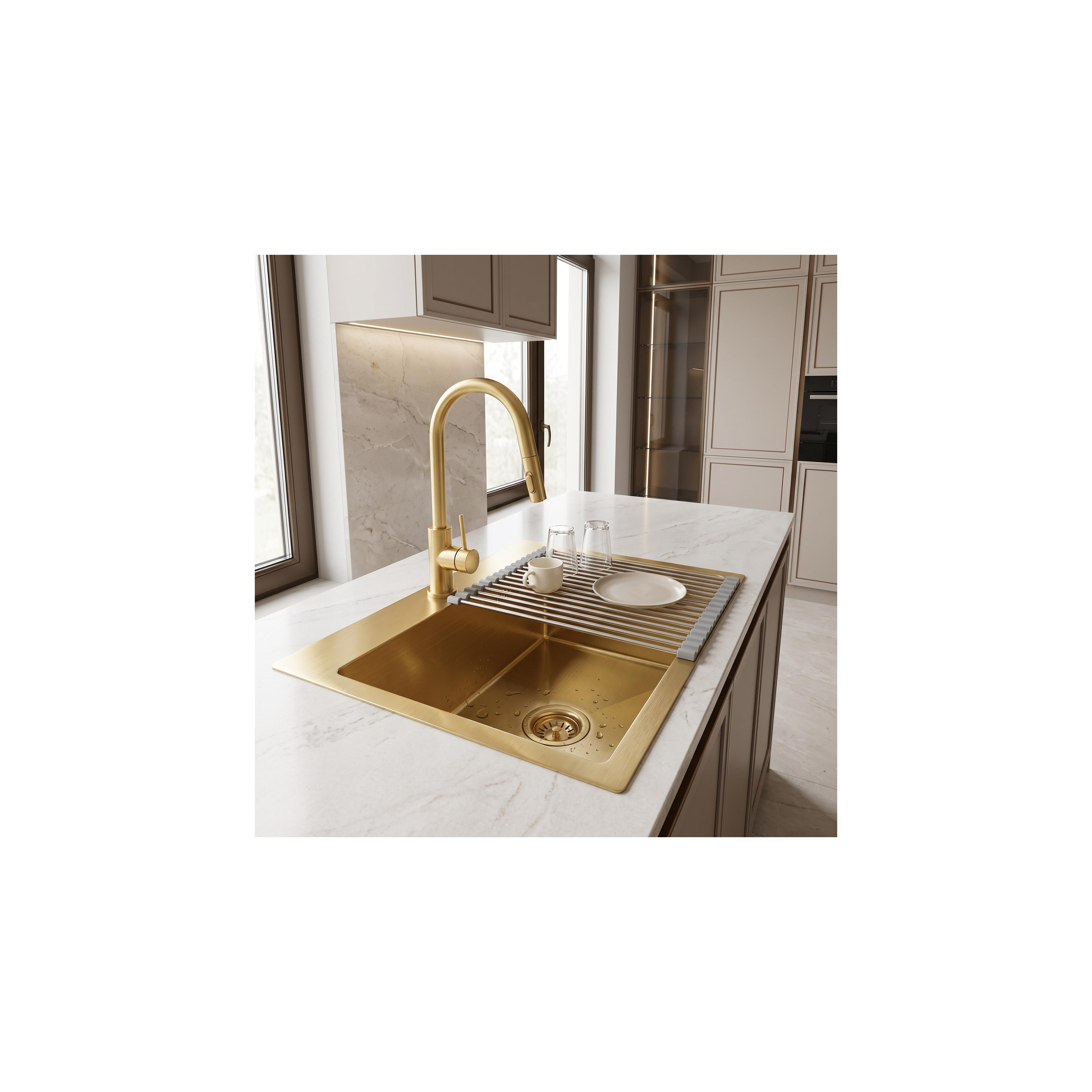 Steel sink with 3-piece accessory set REA Leo 50 Brush Gold