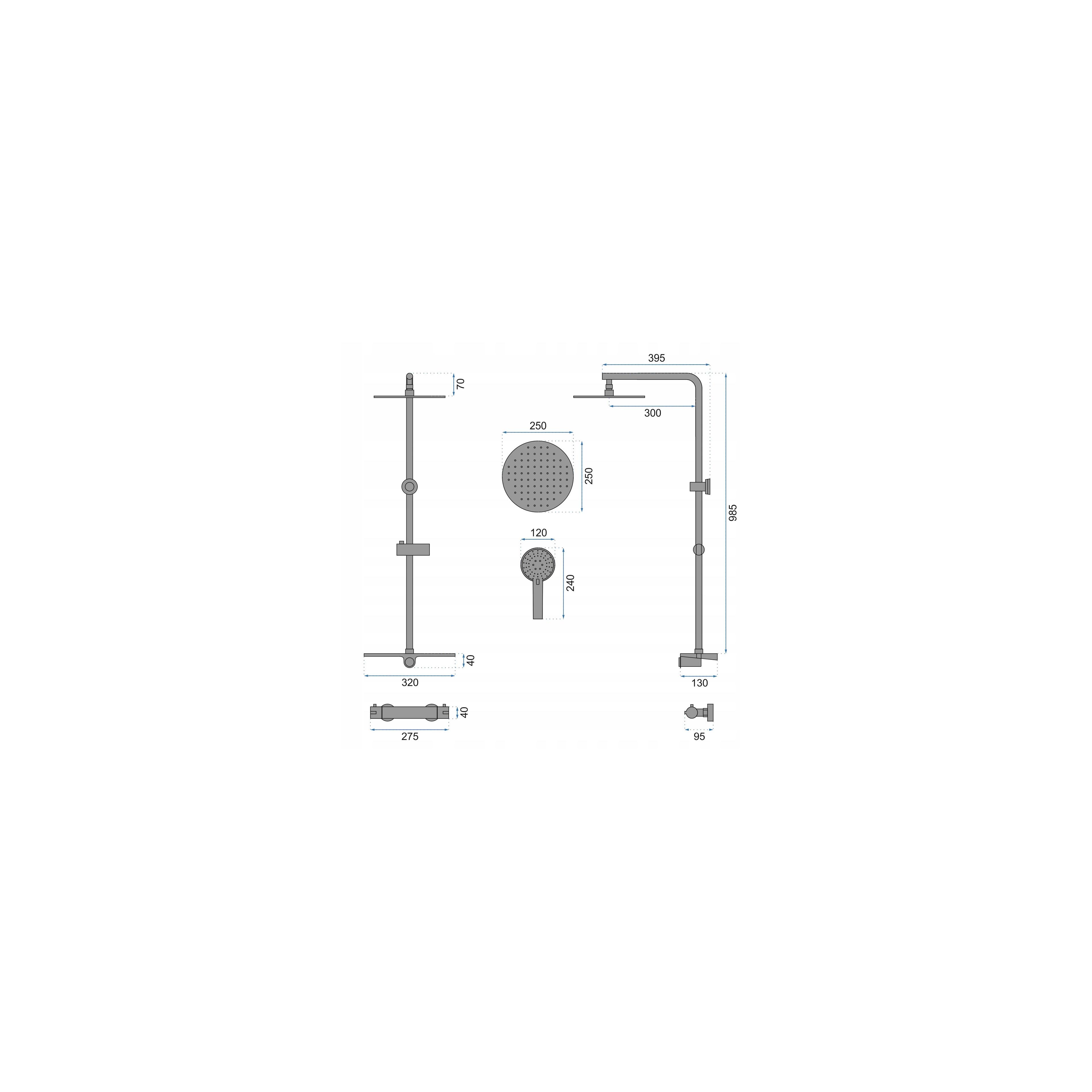 Thermostatic shower system Rea MIKE Black