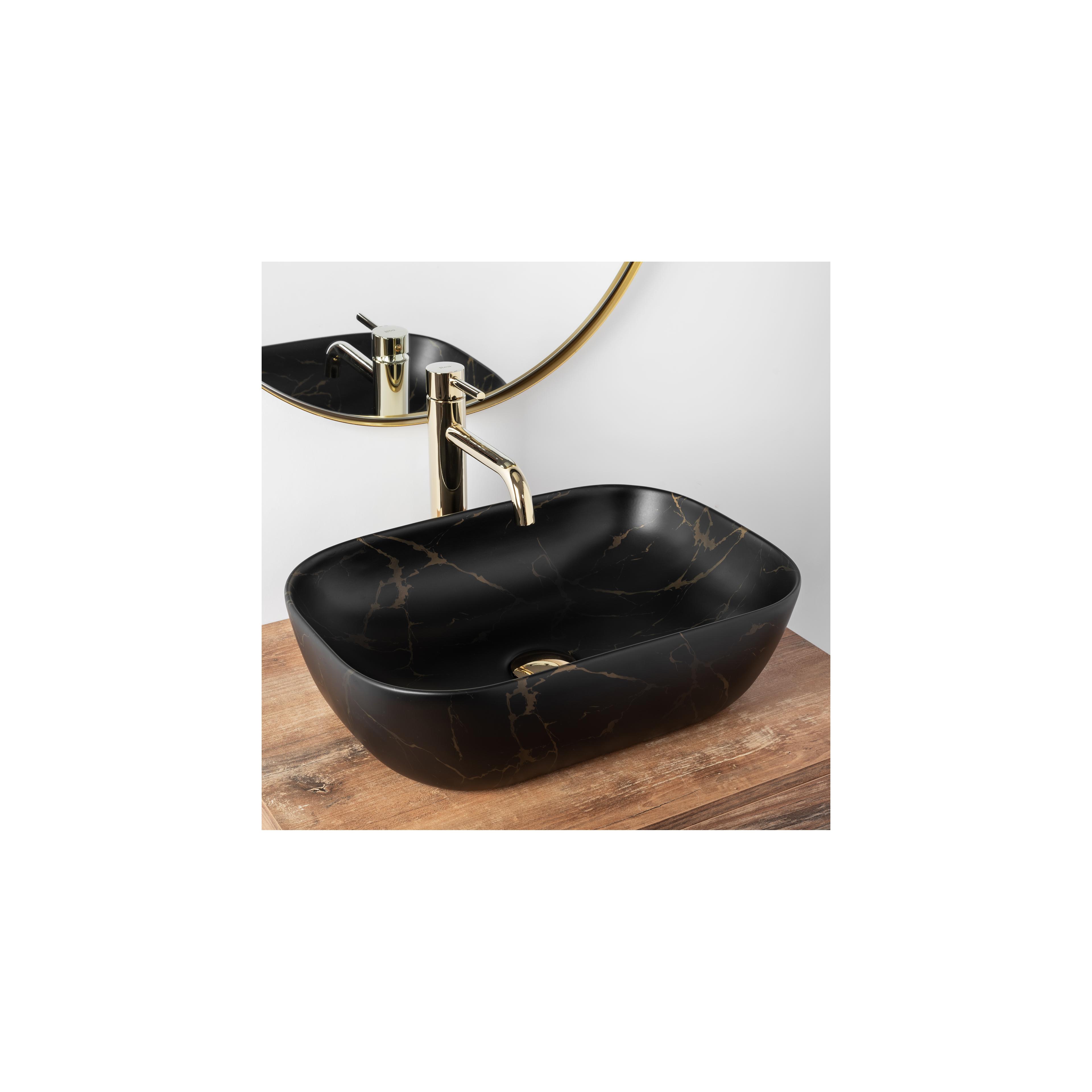 Lavoar pentru blat Rea Belinda Black Marble Mat