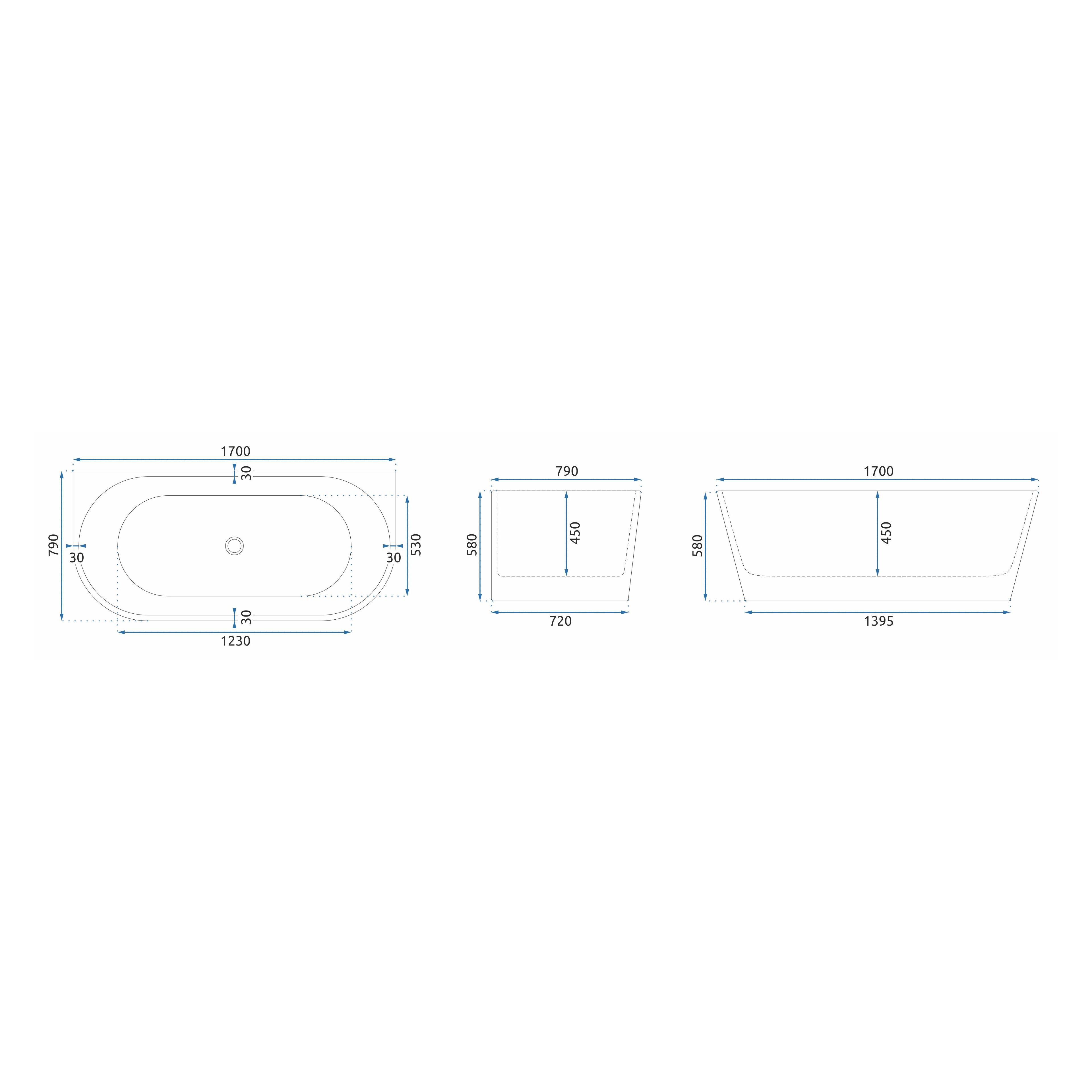 Wall acrylic bath OLIMPIA 170cm