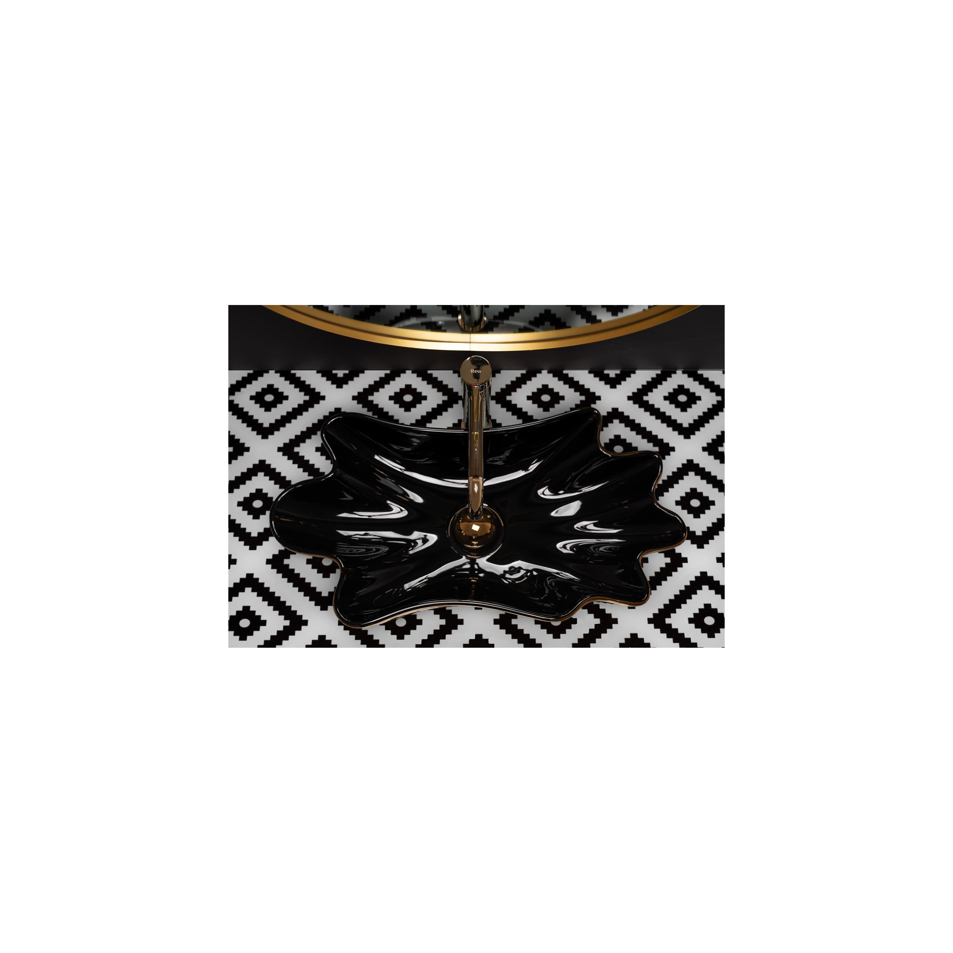 Умывальник на столешницу REA Sea Infinity Black Gold + Донный клапан Click-Clack