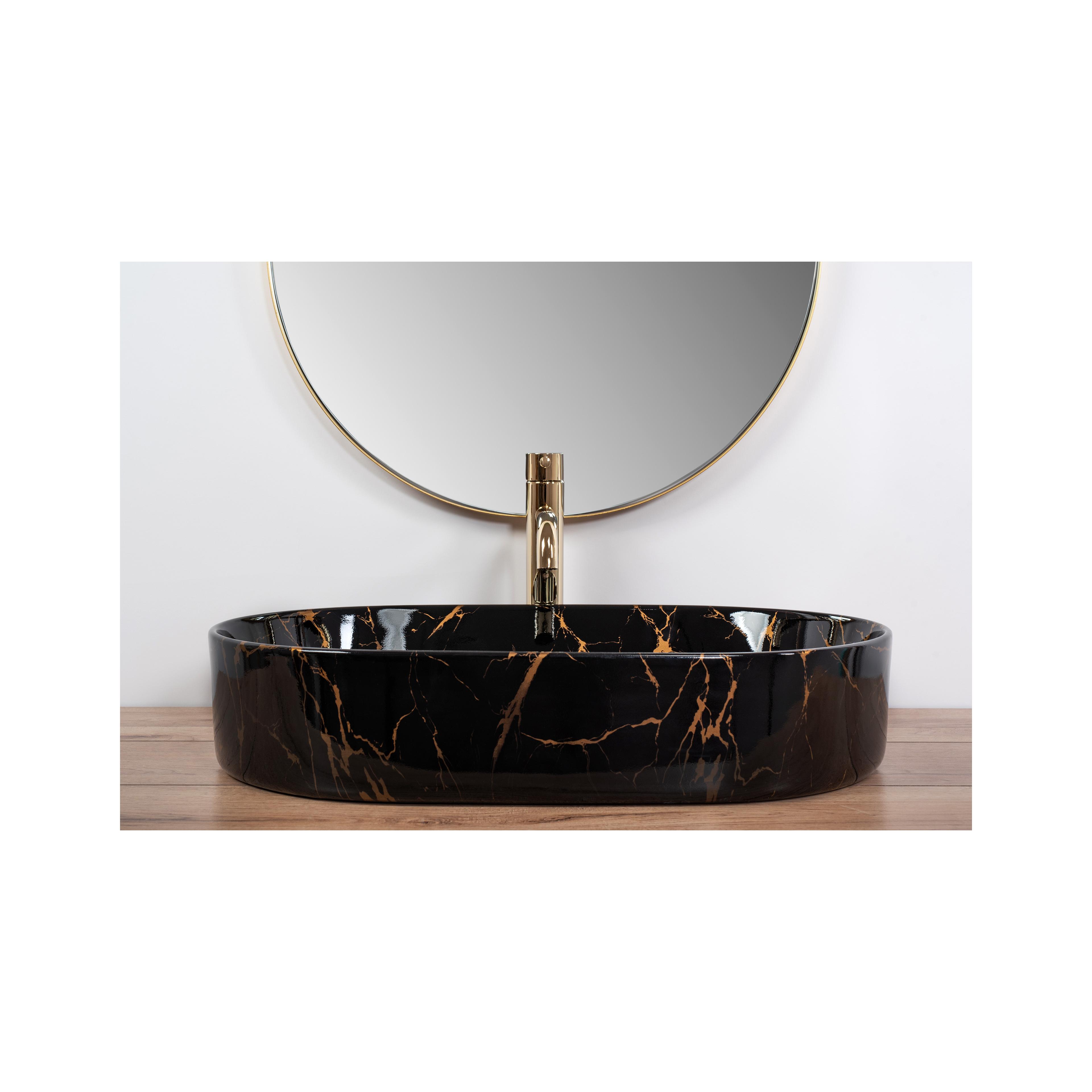 Vasque à poser en céramique Rea Nadia Black Marble Shiny