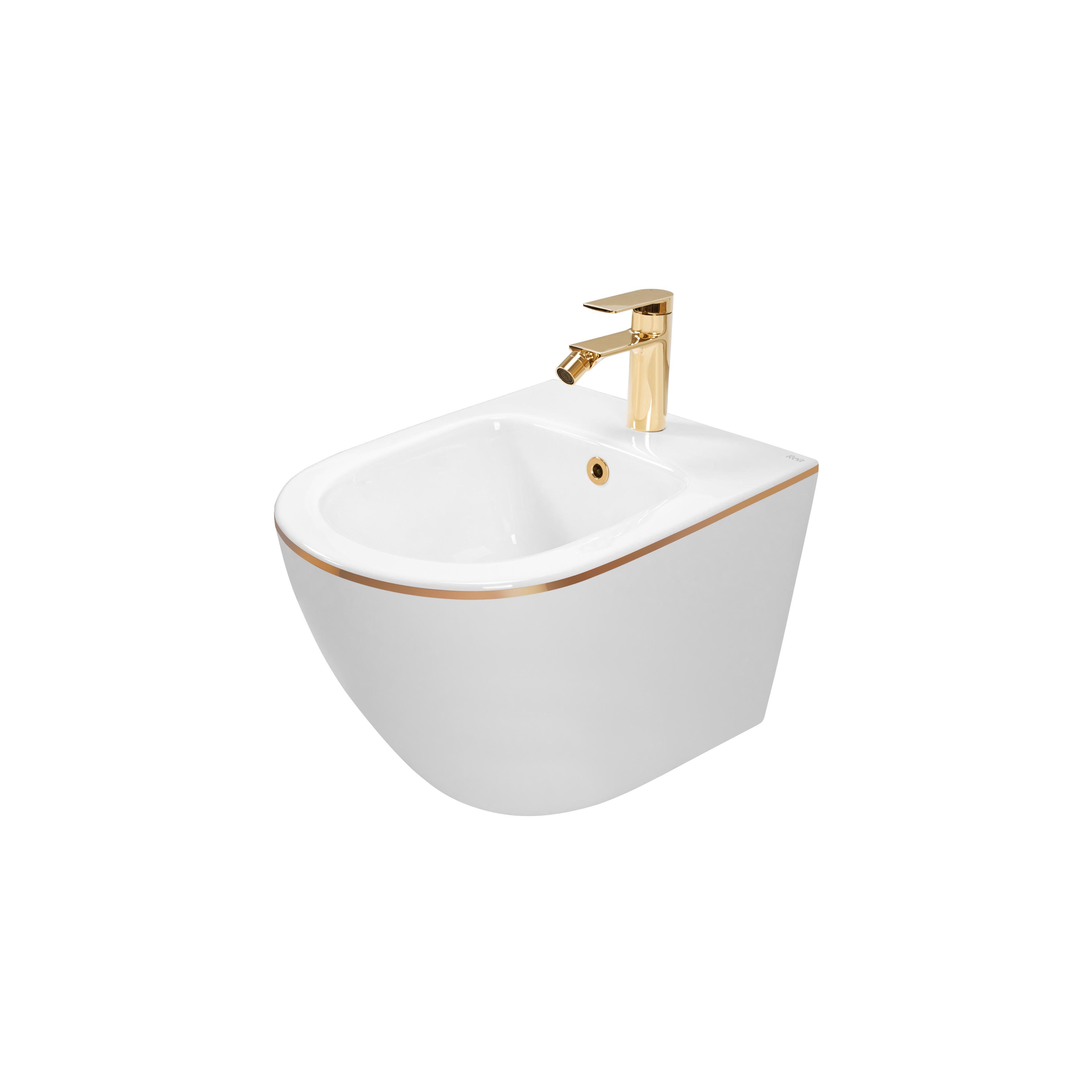 Set Toilet bowl WC CARLO Mini Flat + bidet CARLO Mini White Gold Edge