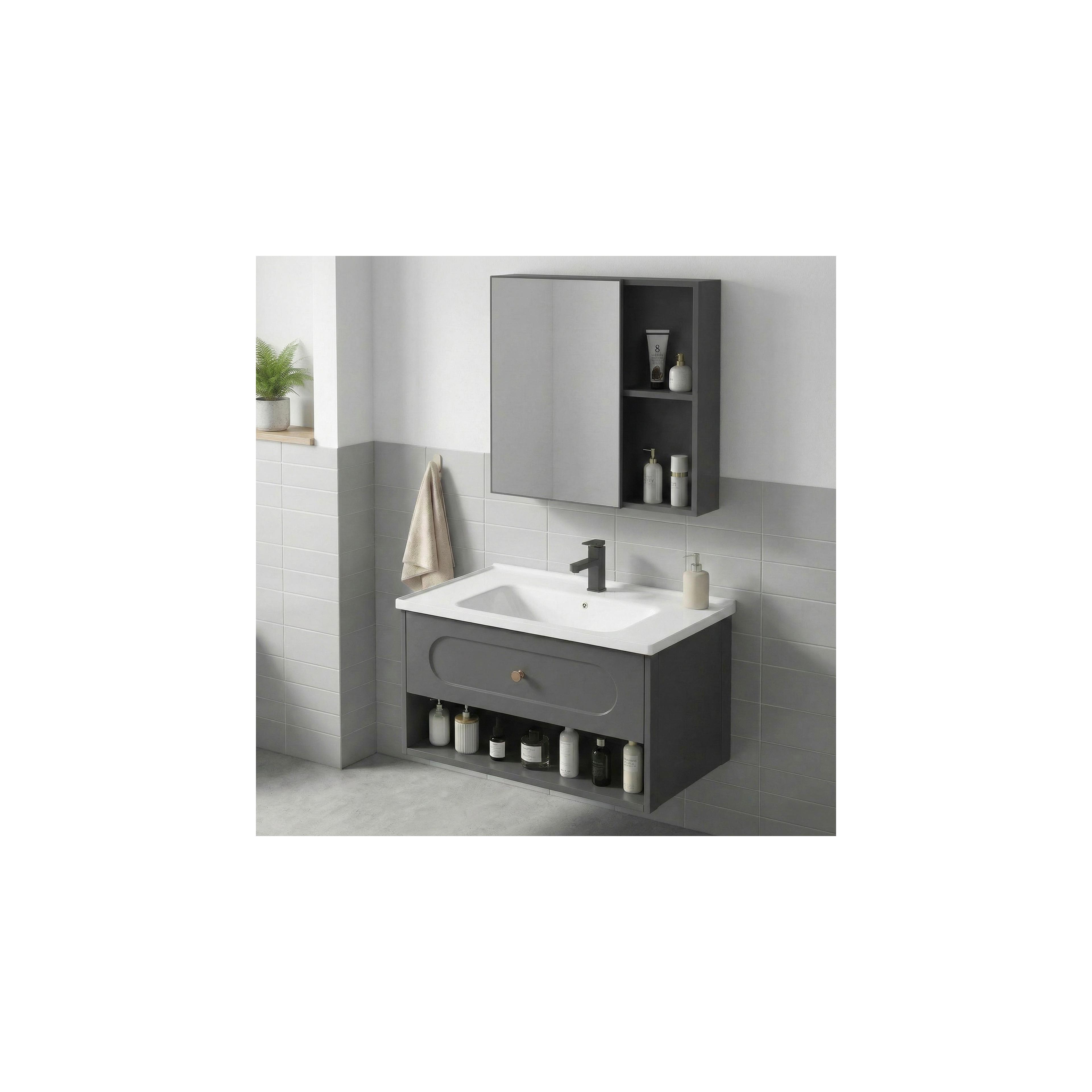 Ensemble de meubles de salle de bain avec lavabo River 60cm Grey