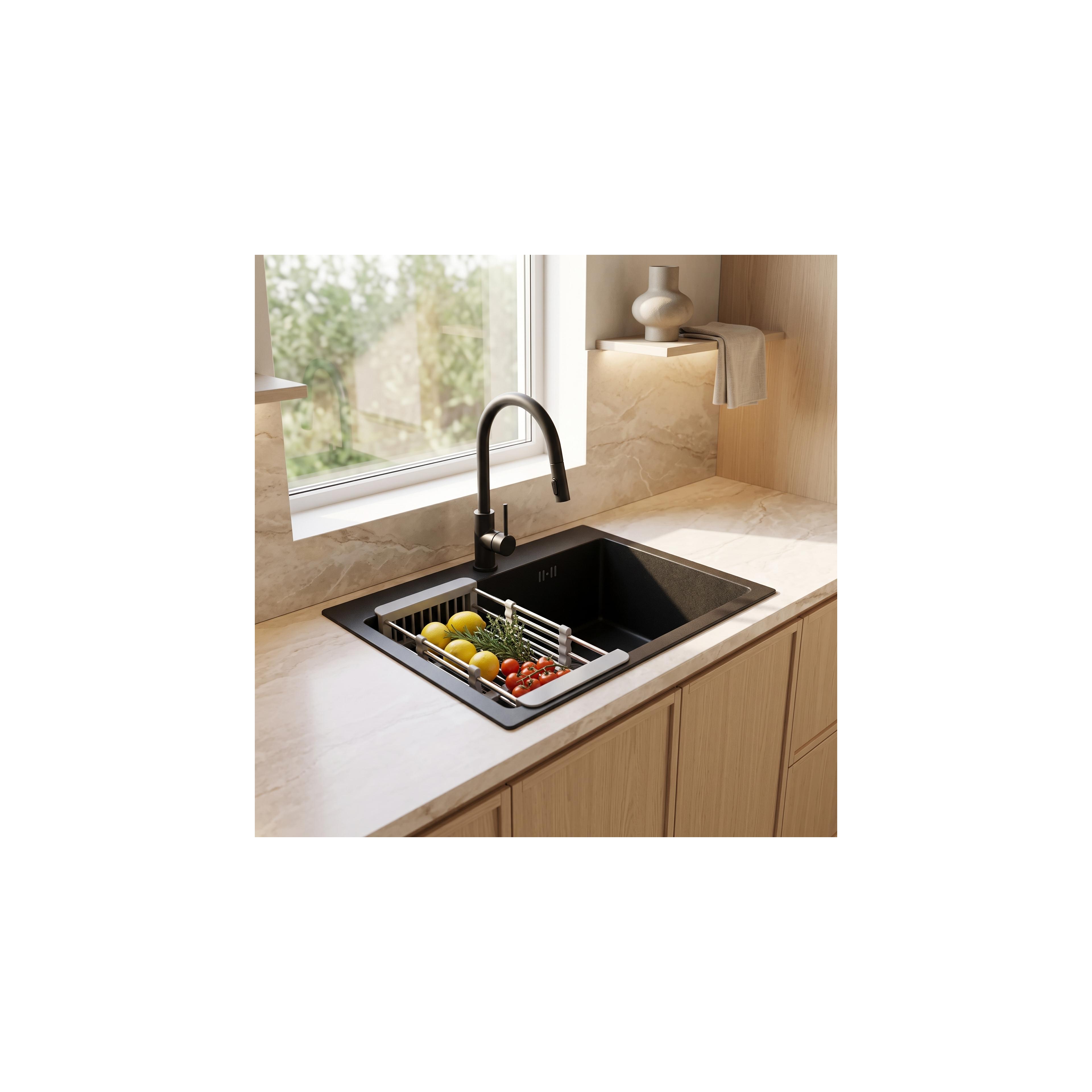 Steel sink with 3-piece accessory set REA Leo 50 Black