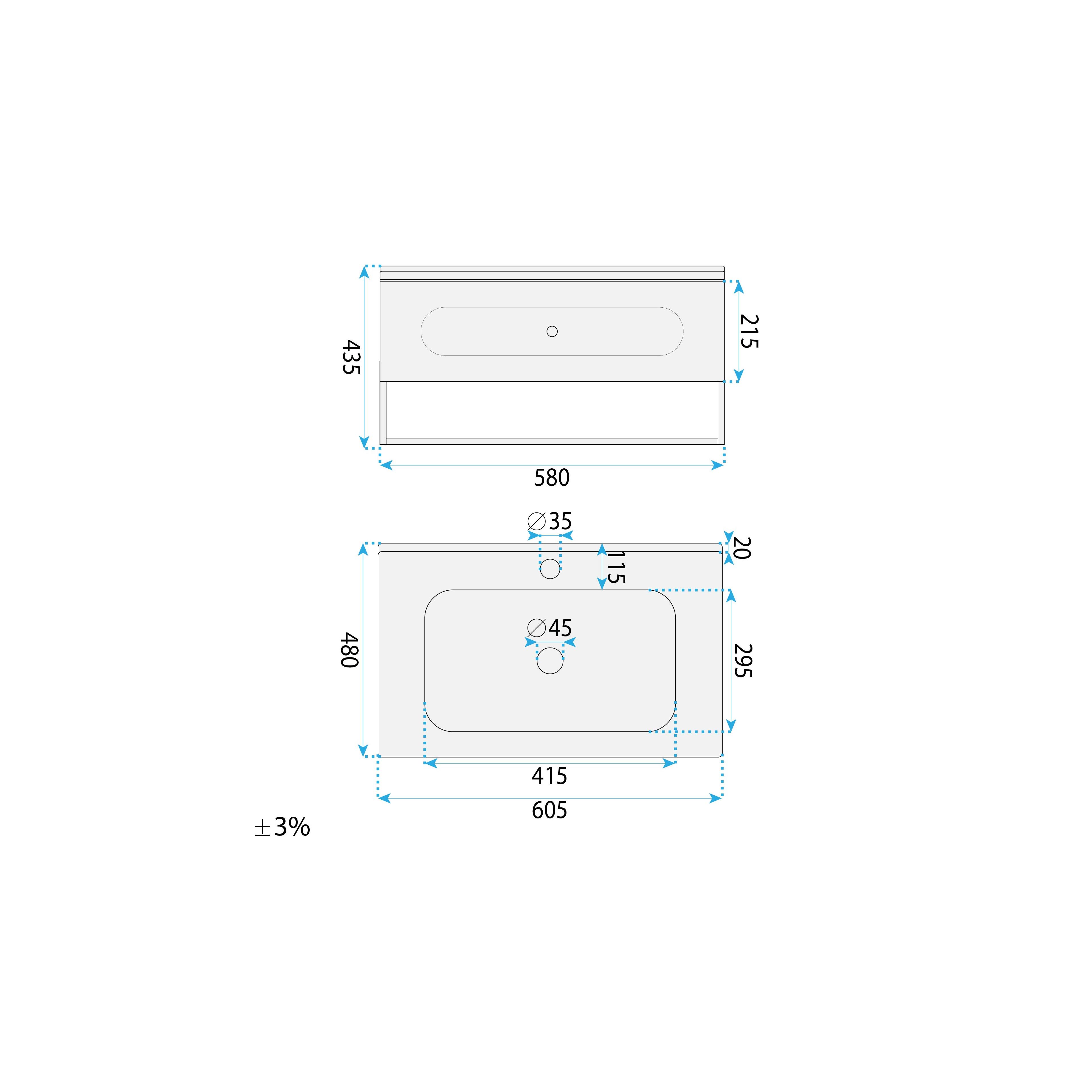 Ensemble de meubles de salle de bain avec lavabo River 60cm Grey