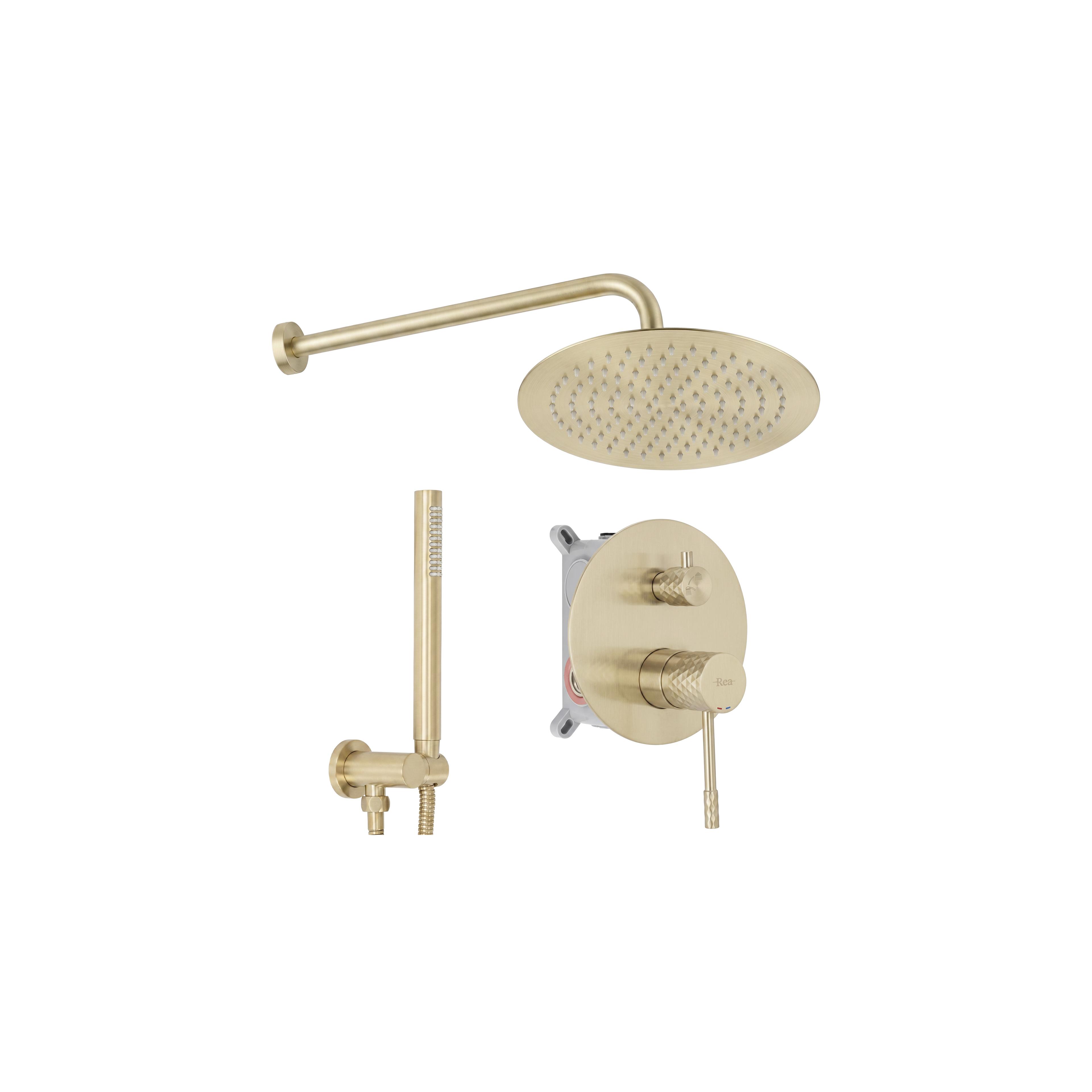 Kit de douche encastré Rea Lungo Diamond Brush Gold + BOX