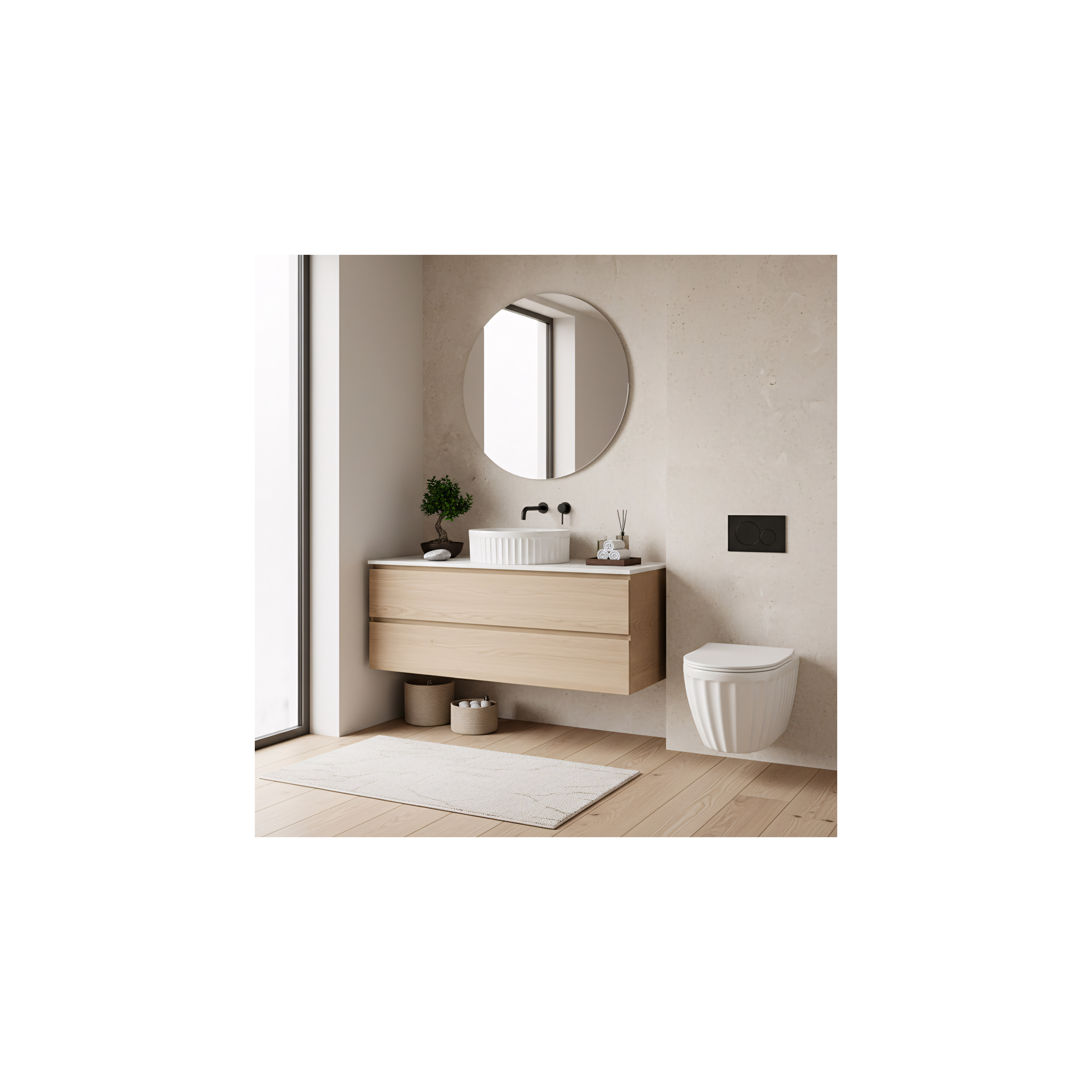 Ensemble : Cuvette WC suspendue + Lavabo à poser Rea Duo White
