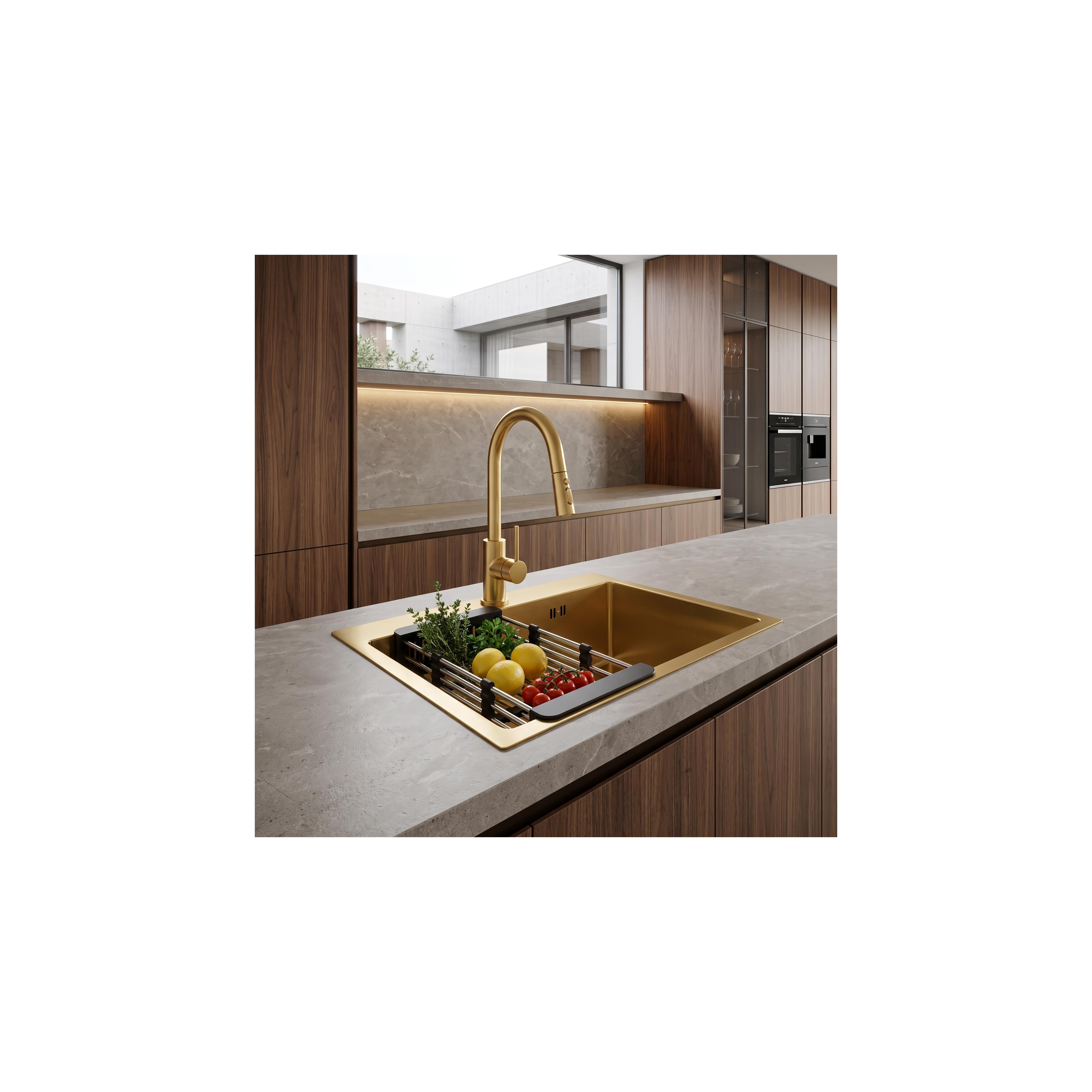 Стоманена мивка с комплект аксесоари 3 бр. REA Leo 50 Brush Gold