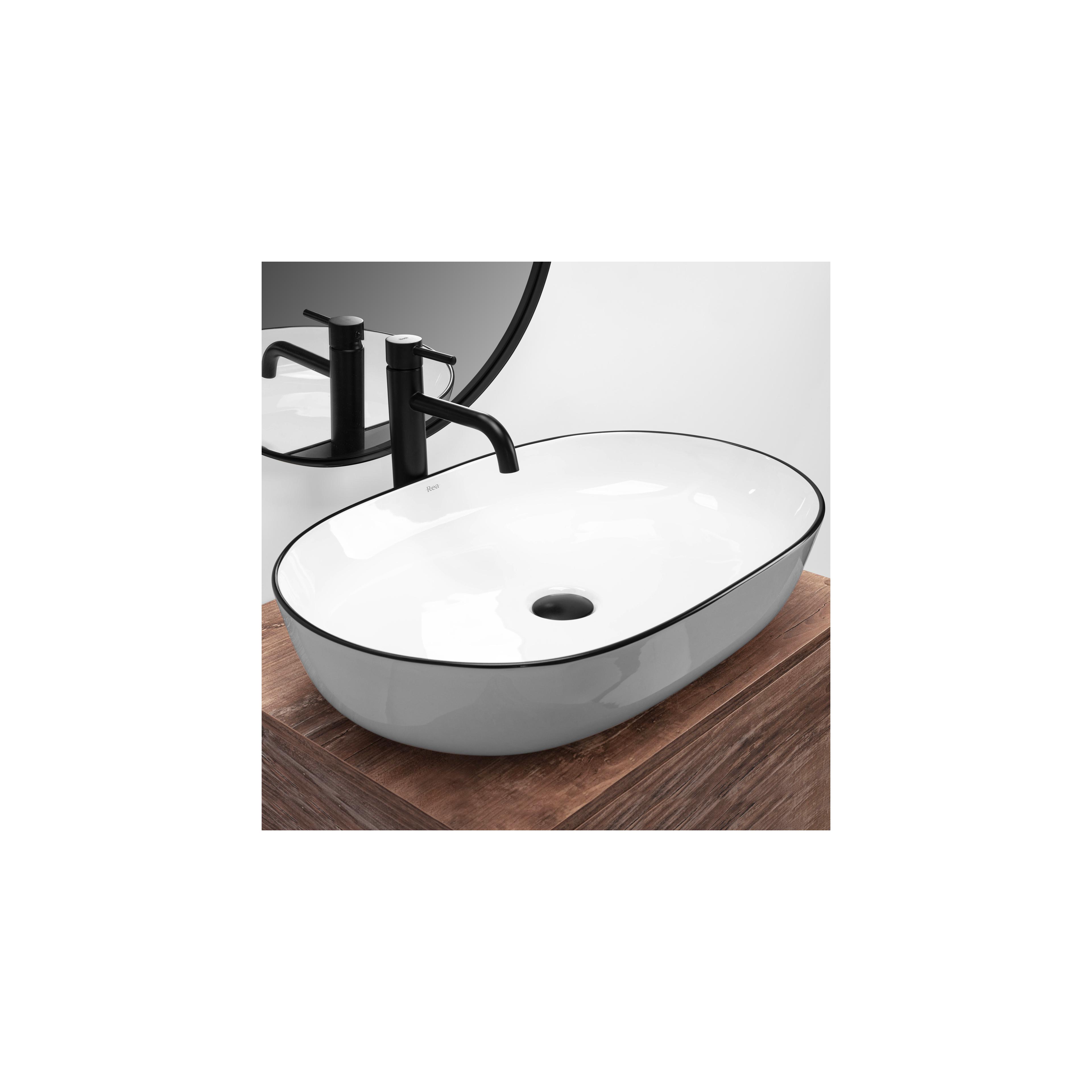 Lavoar ceramic pentru blat Rea CLEO white Black edge