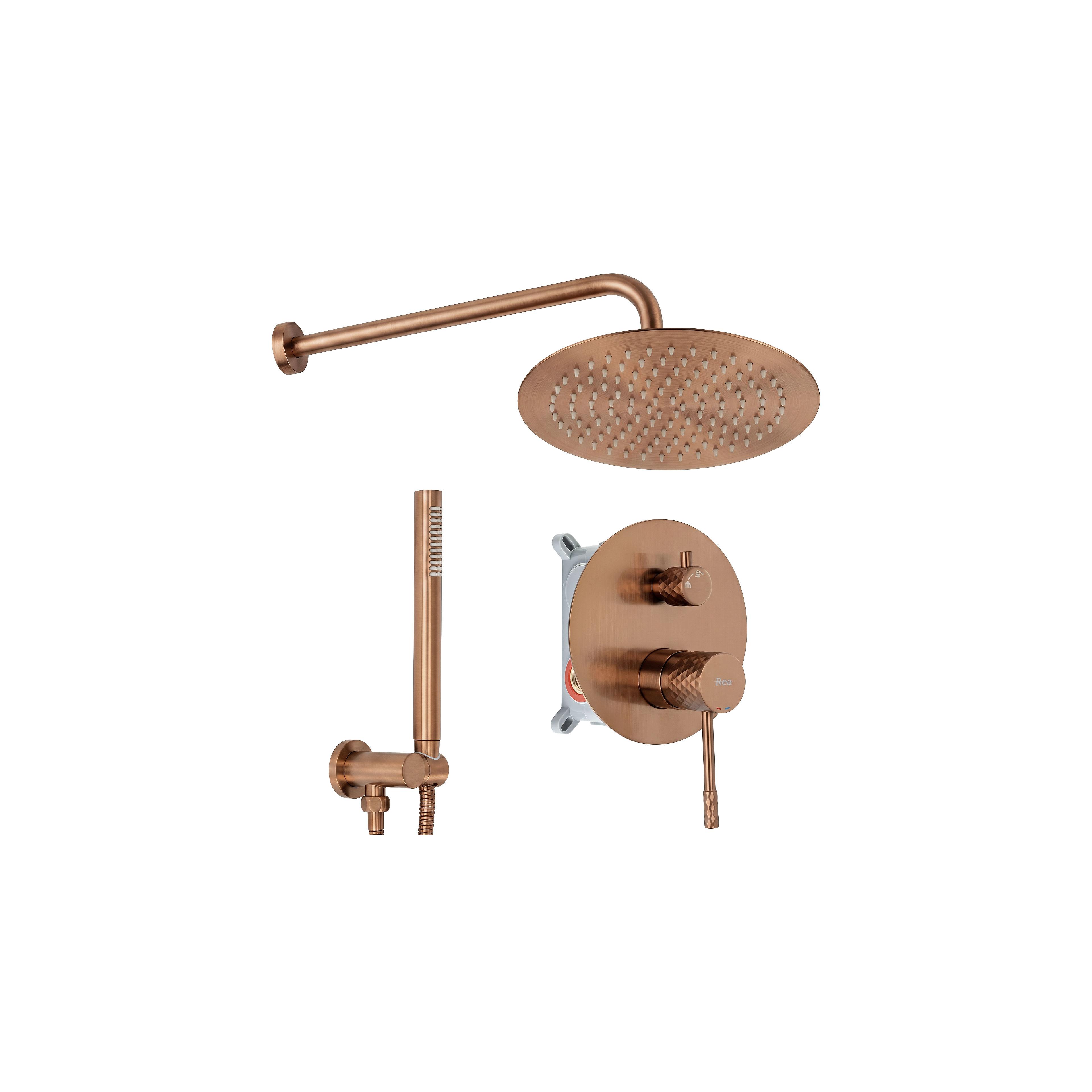 Rea Lungo Diamond paslēpts dušas komplekts Brush Copper + BOX