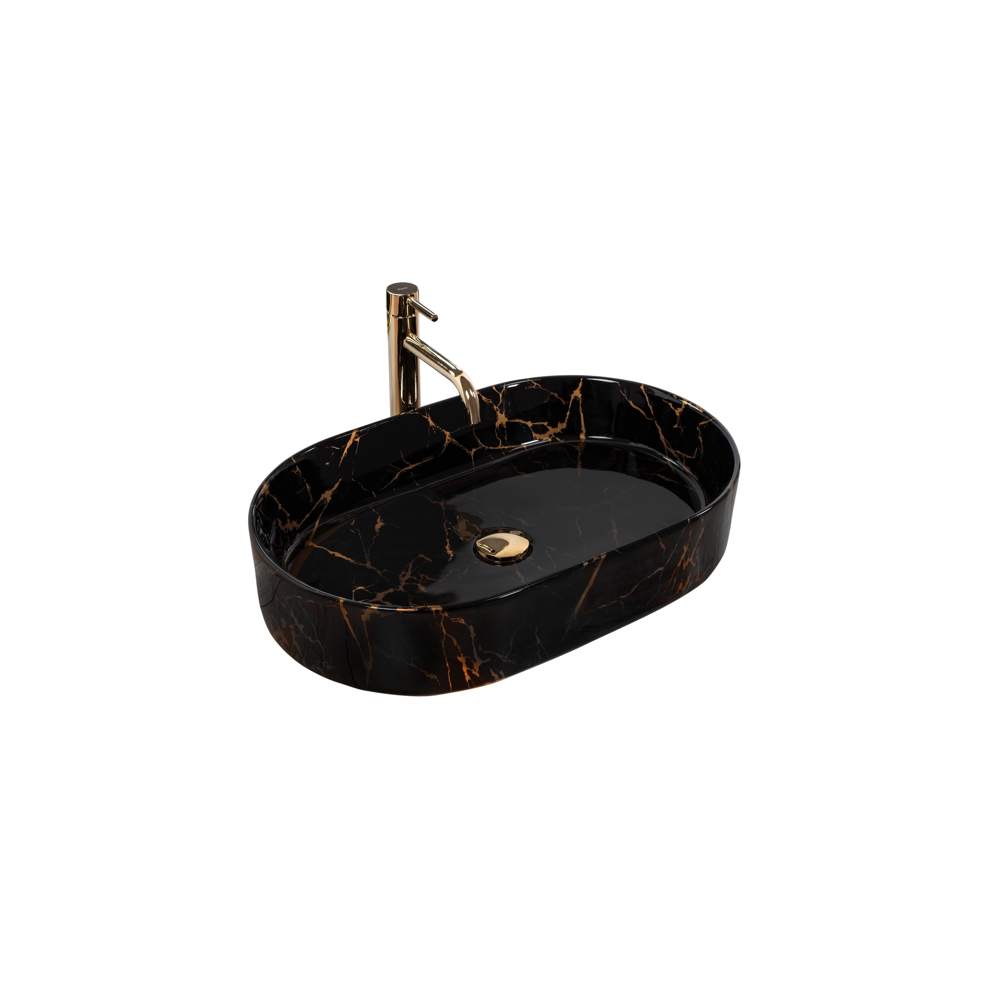 Vasque à poser en céramique Rea Nadia Black Marble Shiny