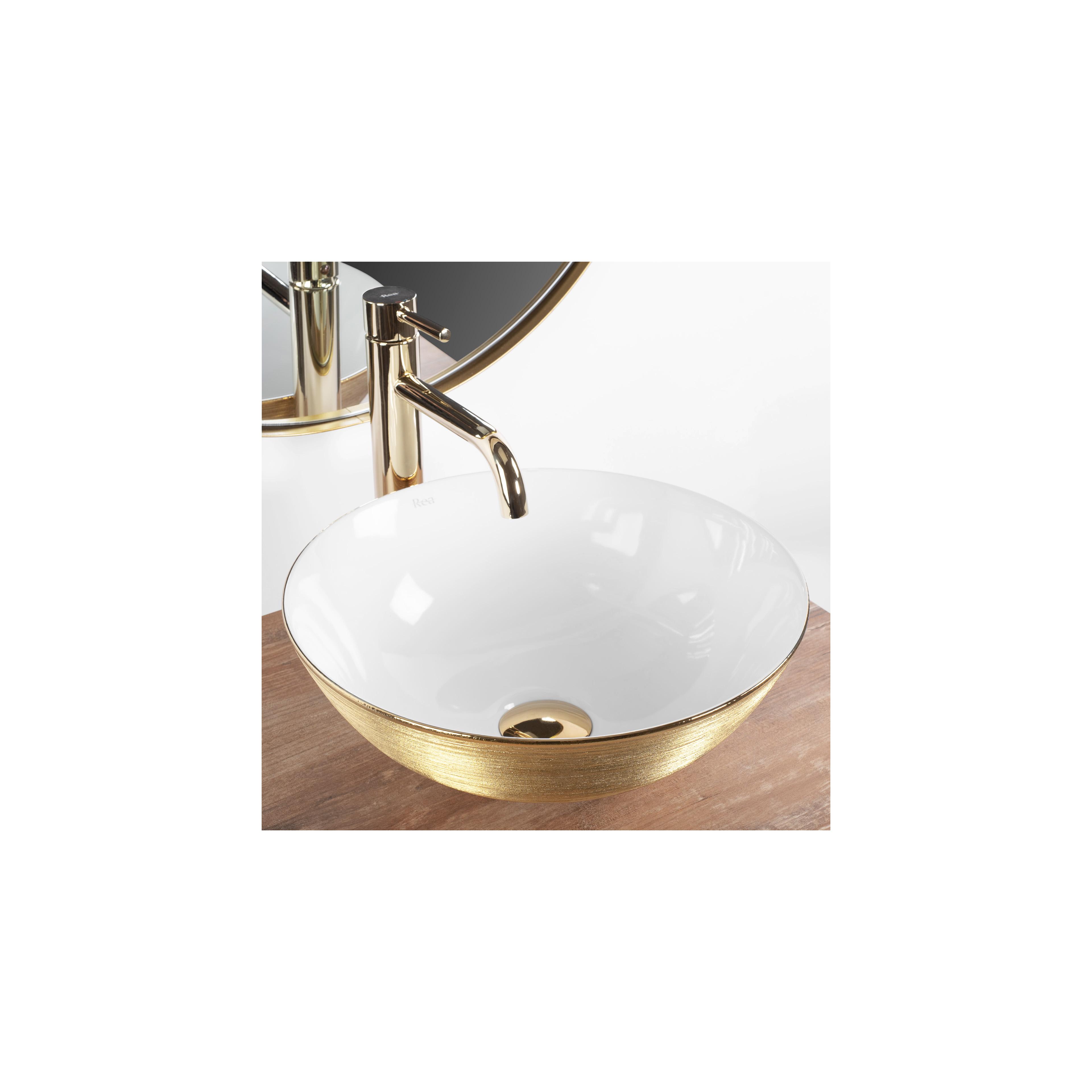 Umywalka Nablatowa REA STELLA WHITE GOLD BRUSH