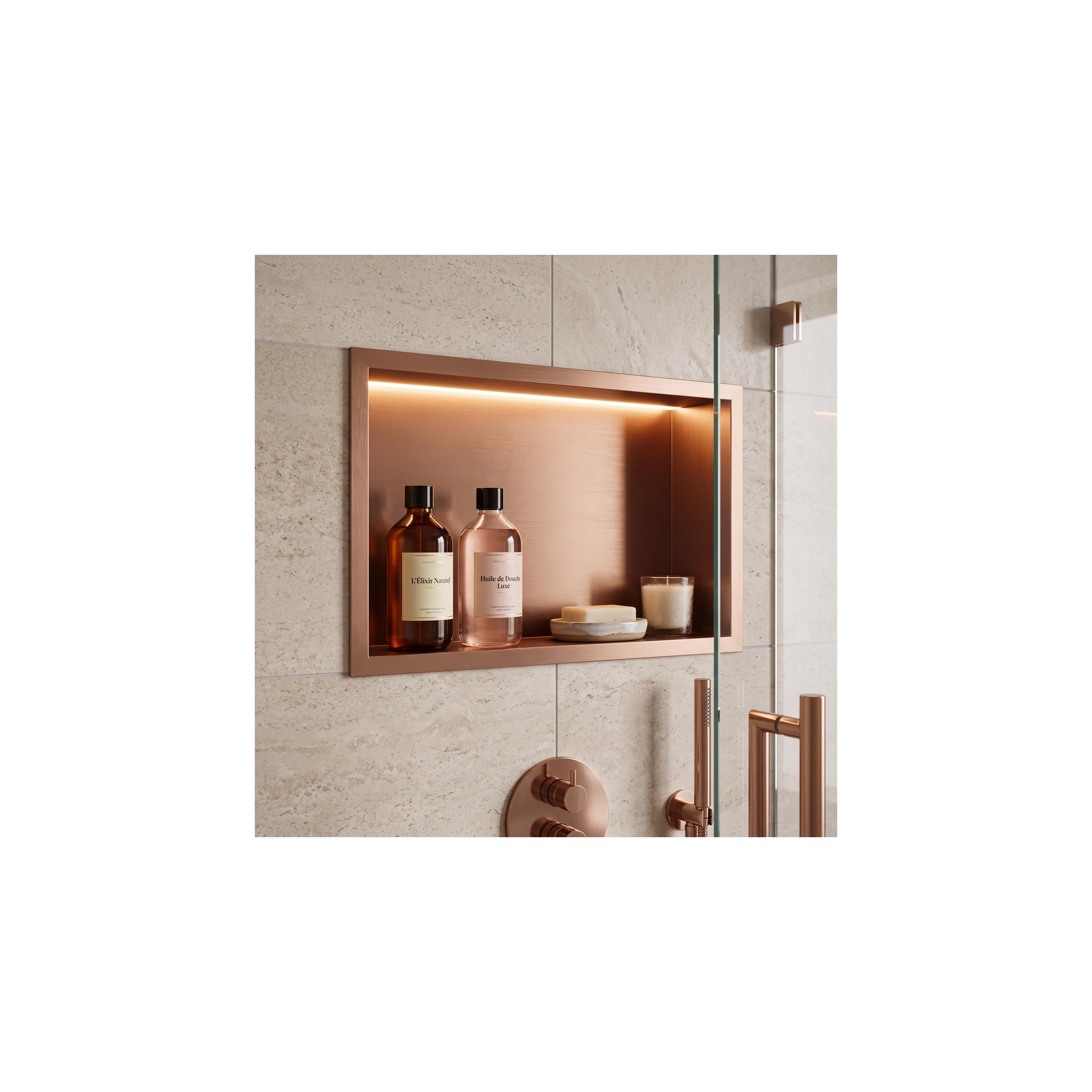 UGRADBENA KUPAONSKA POLICA LED 30x45 brush copper