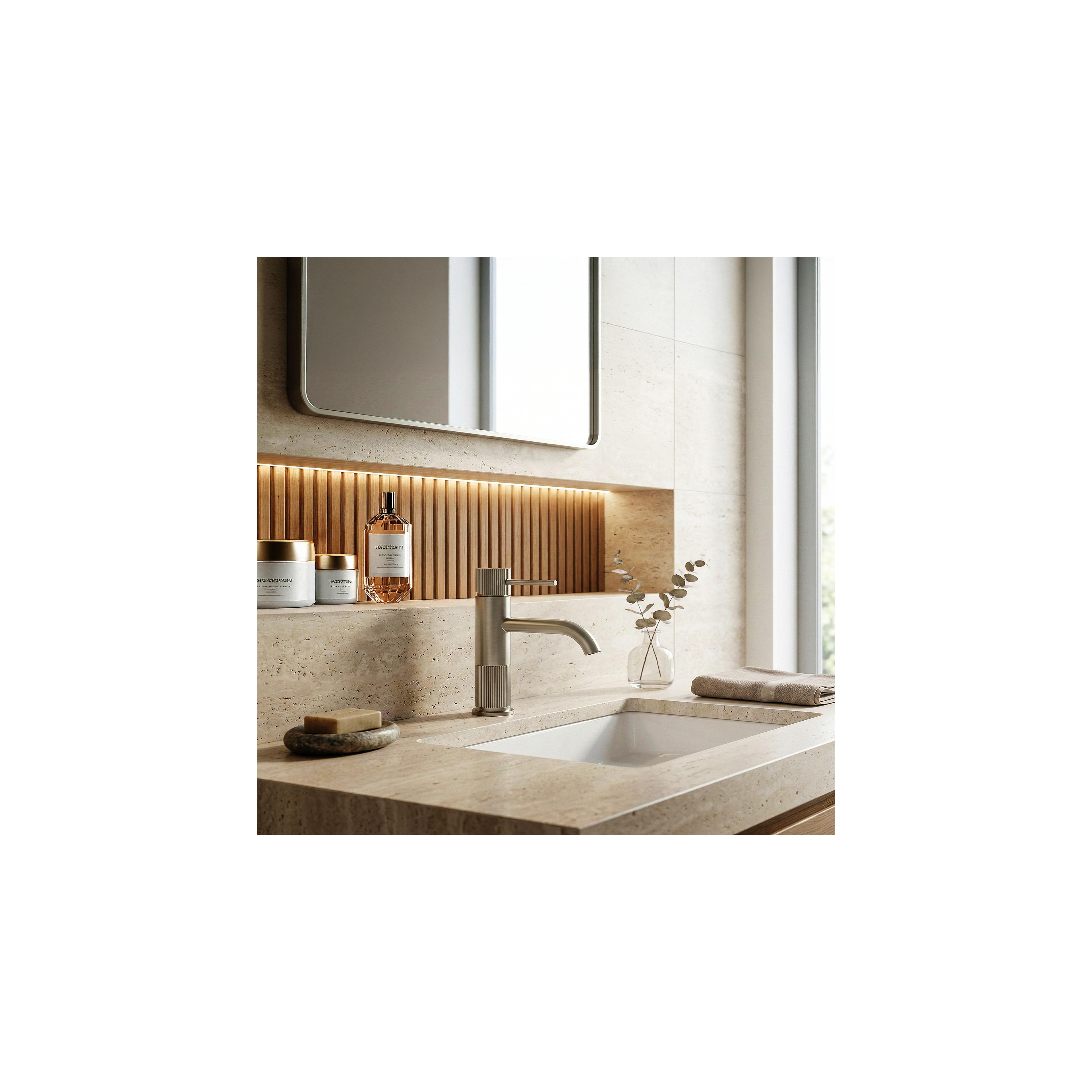 Baterie pentru baie Rea Lungo Stripe Brush Nickel Low