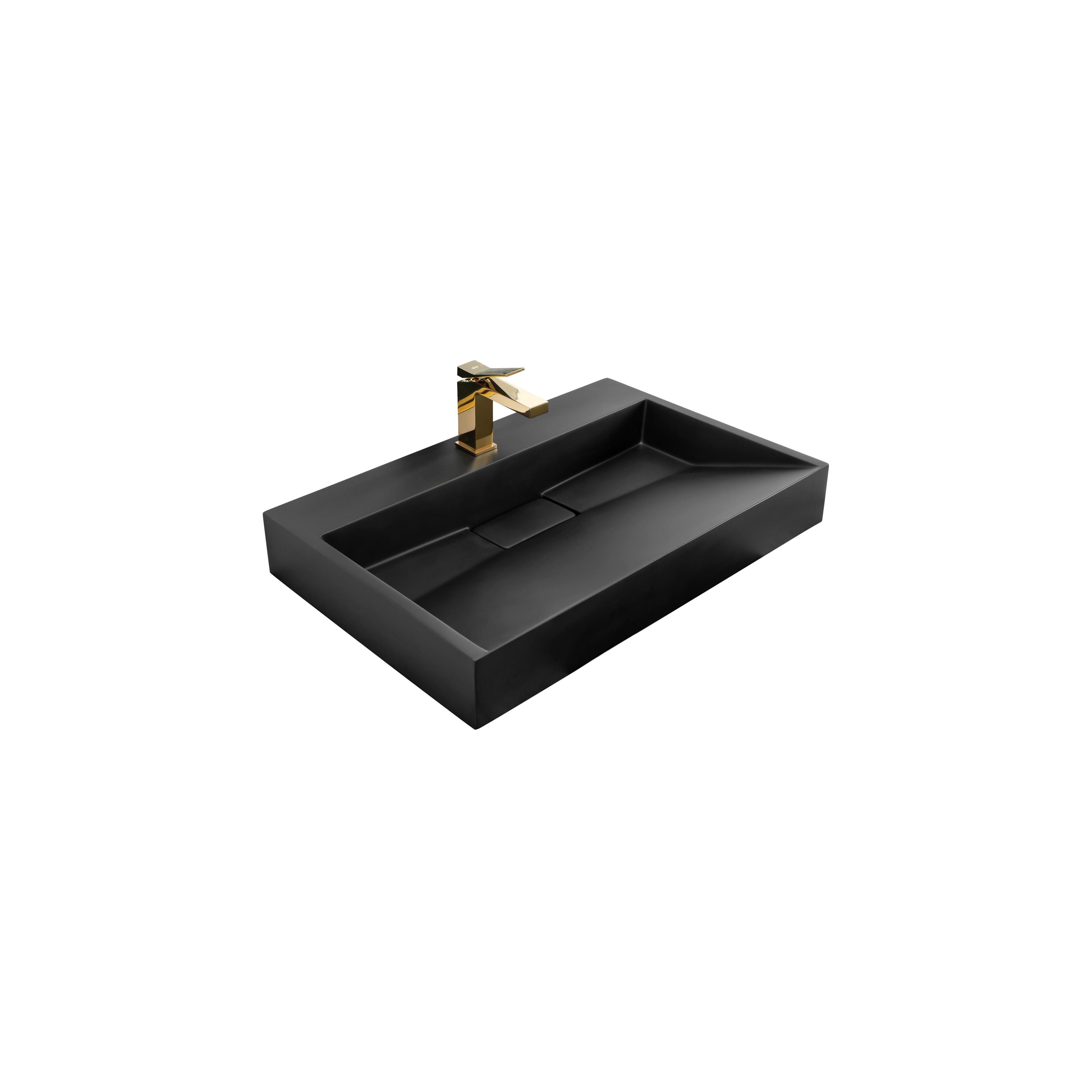 Konglomerátové umyvadlo na desku REA GOYA 70 cm - černé matné