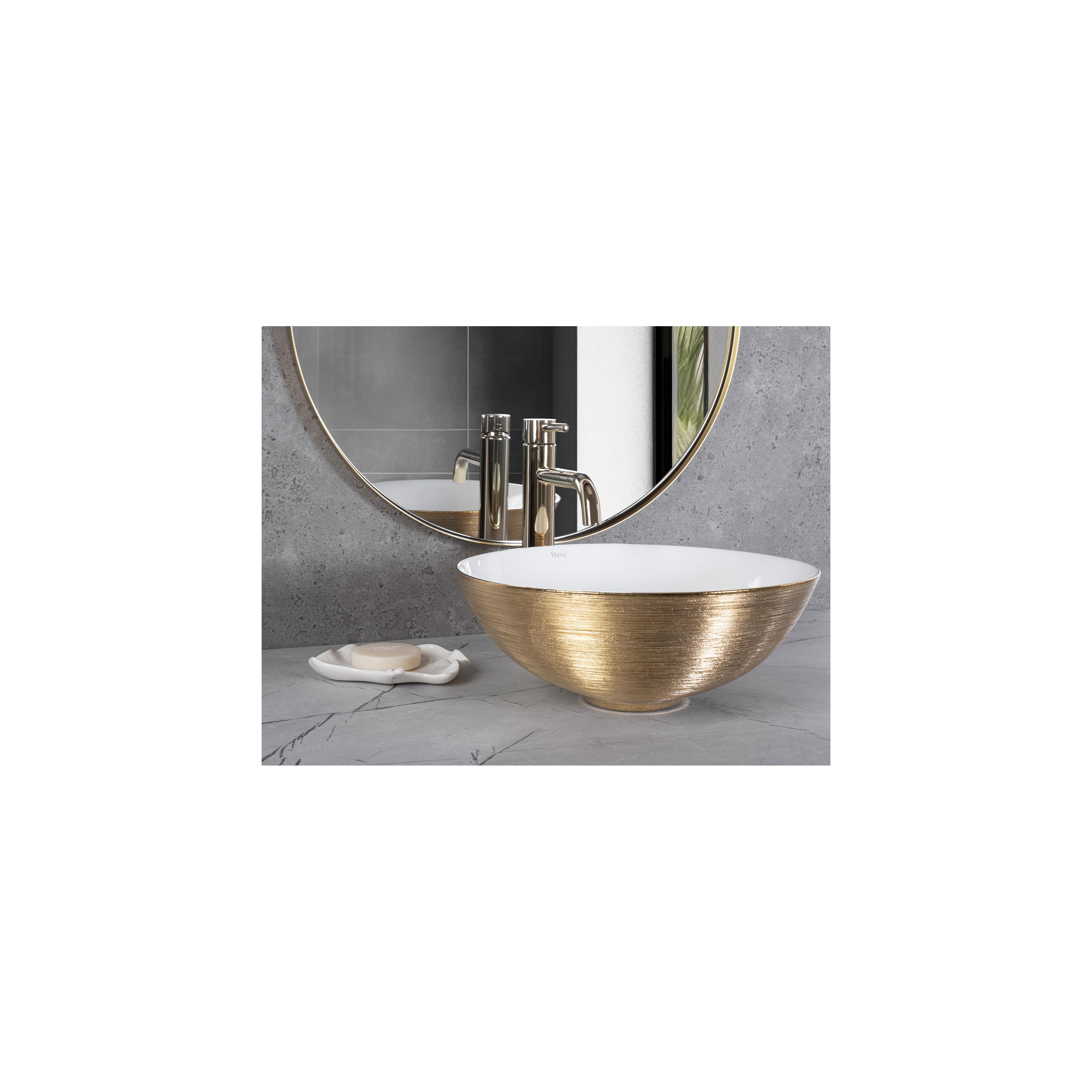 Umywalka Nablatowa REA STELLA WHITE GOLD BRUSH